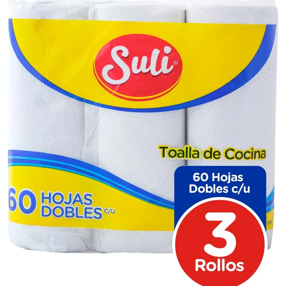 Toalla De Papel Para Cocina Tipo Mayordomo Suli 60 Hojas Dobles – 3 Rollos