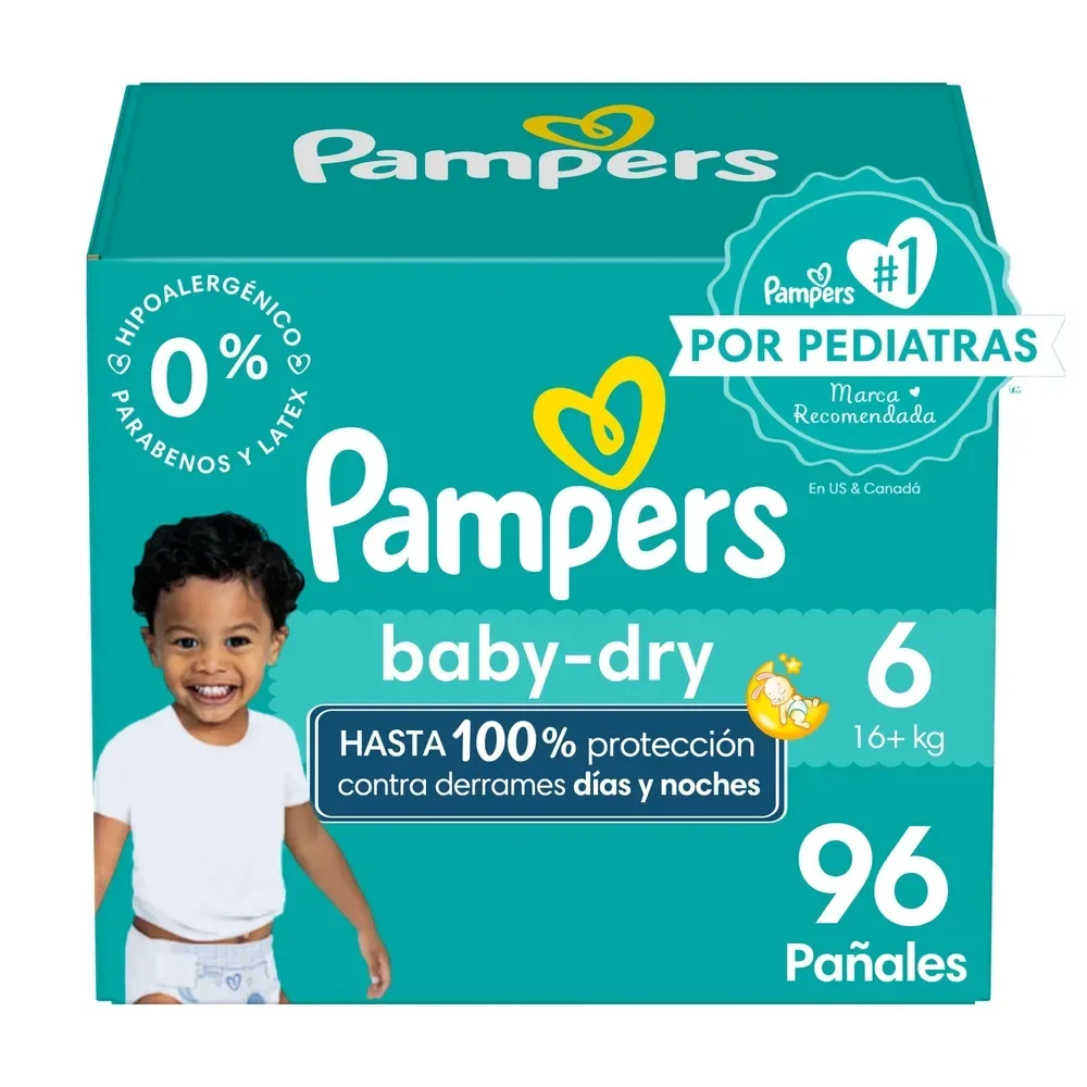 Pañales Pampers Baby-Dry Talla 6 Protección Contra Derrames – 96 Uds